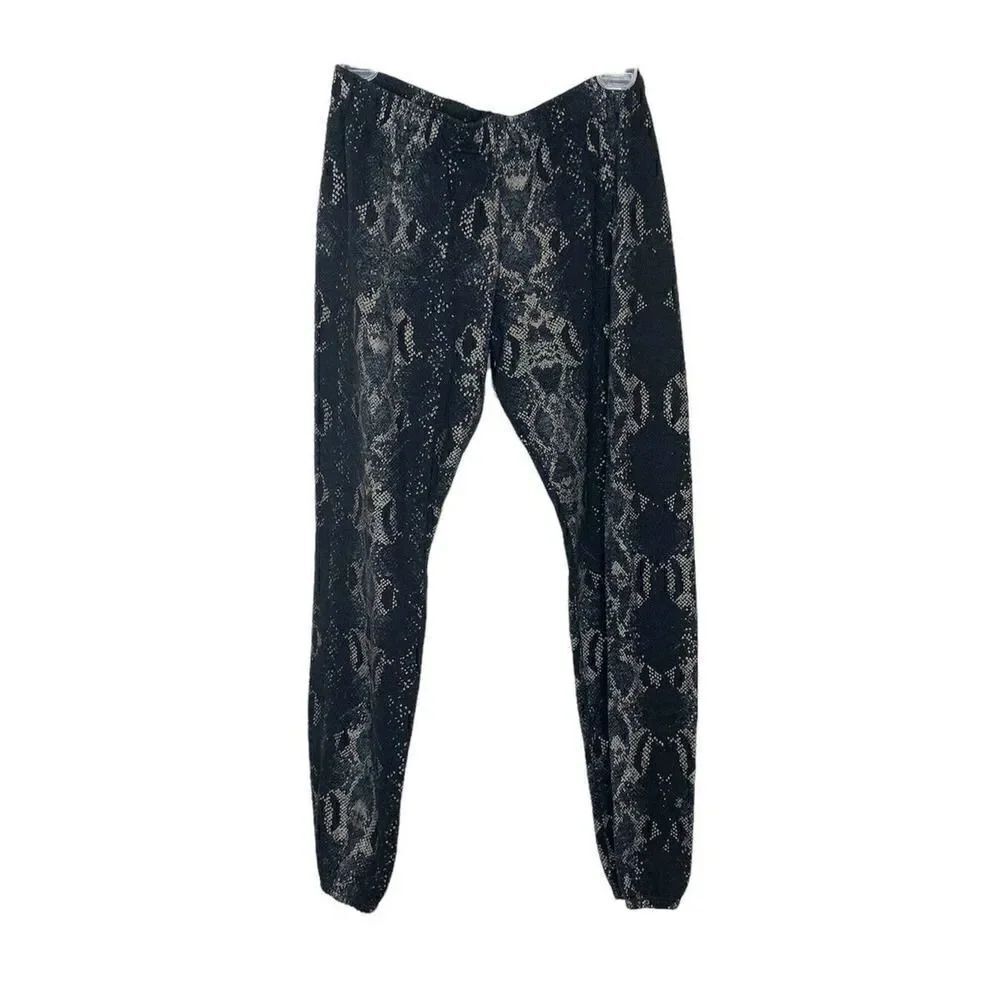 Monrow Women’s Black Casual Silver Python Snake Print Jogger Pants XS